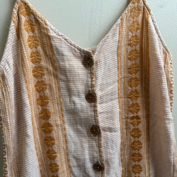 Rip Curl Alma Front Button V-Neck Stripe Mini Embroidered Dress Beige/Gold Large - Picture 4 of 7